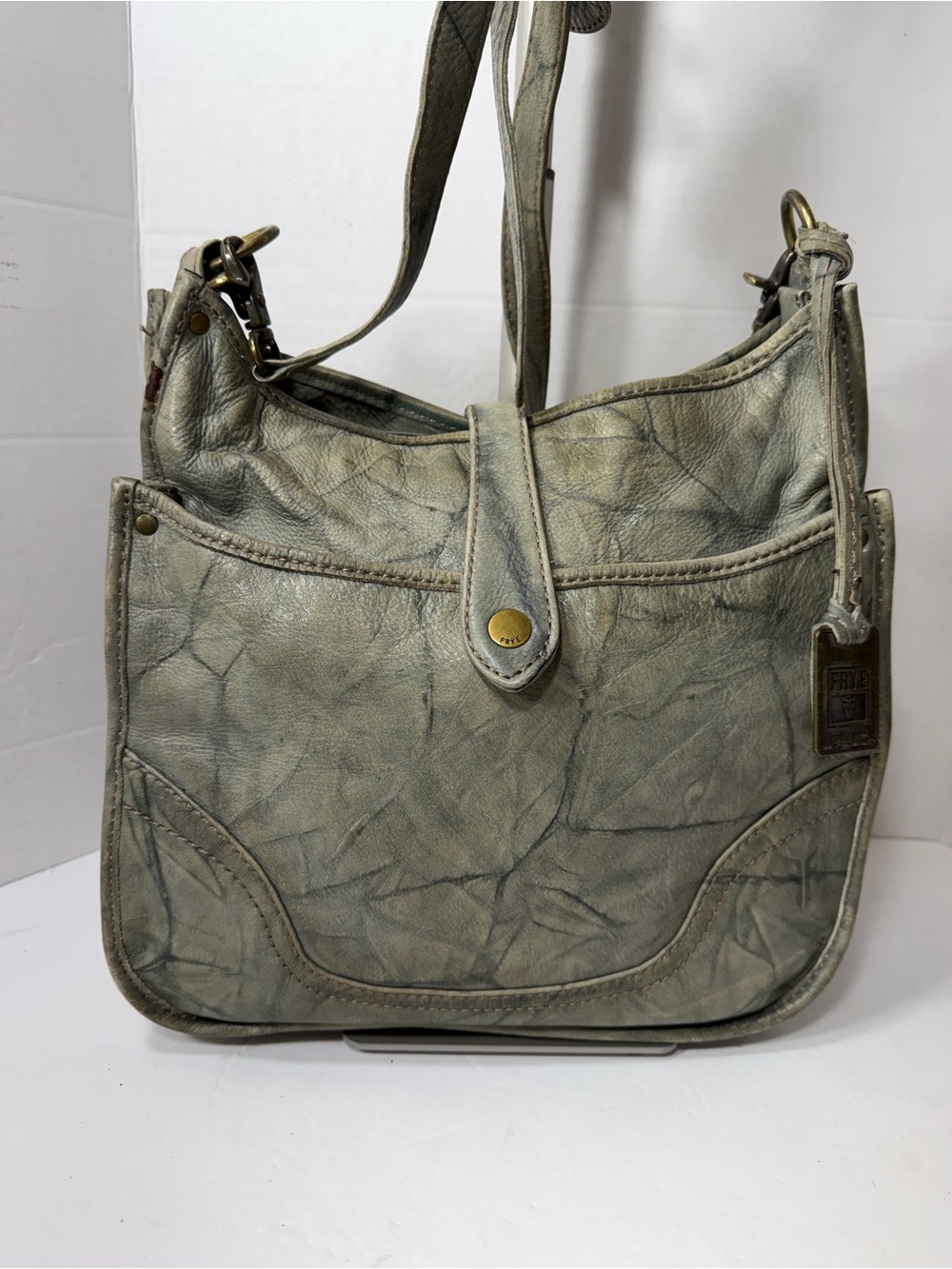 FRYE marble Gray Leather crossbody Bag